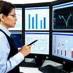 A professional adult data analyst, fully clothed in modest business attire, intently scrutinizing multiple digital screens in a modern, clean office. The screens display various information sources like news articles, statistical graphs, and digital images, reflecting the act of cross-referencing and information verification. The setting emphasizes the complexity of discerning facts in the digital age. Perfect anatomy, correct proportions, natural pose, well-formed hands, proper finger count, natural body proportions, professional photography, high resolution, safe for work, appropriate content, professional dress, family-friendly.
