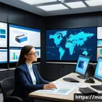 신뢰성 있는 정보의 수집 방법 - A professional workspace scene showing a researcher analyzing multiple documents on a large screen, ...
