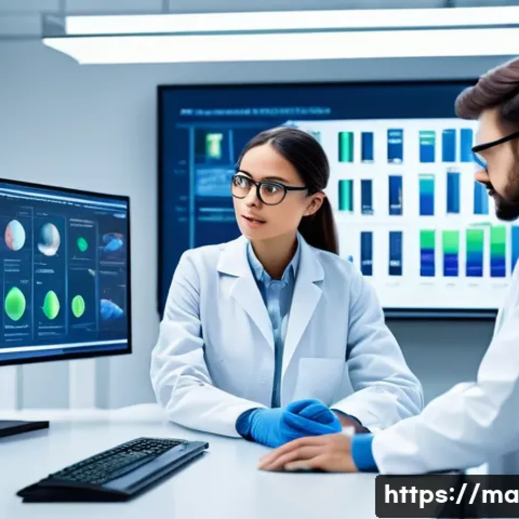정보 신뢰성 평가를 위한 연구 방법 - A modern research laboratory setting with diverse scientists collaborating, showing a researcher con...