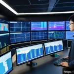 신뢰성 있는 데이터의 특징 - A high-tech data operations center with multiple large screens displaying real-time data monitoring ...