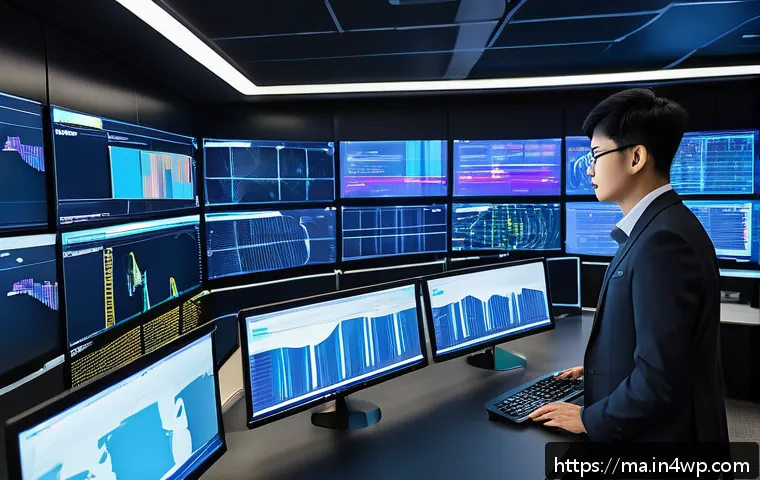 신뢰성 있는 데이터의 특징 - A high-tech data operations center with multiple large screens displaying real-time data monitoring ...